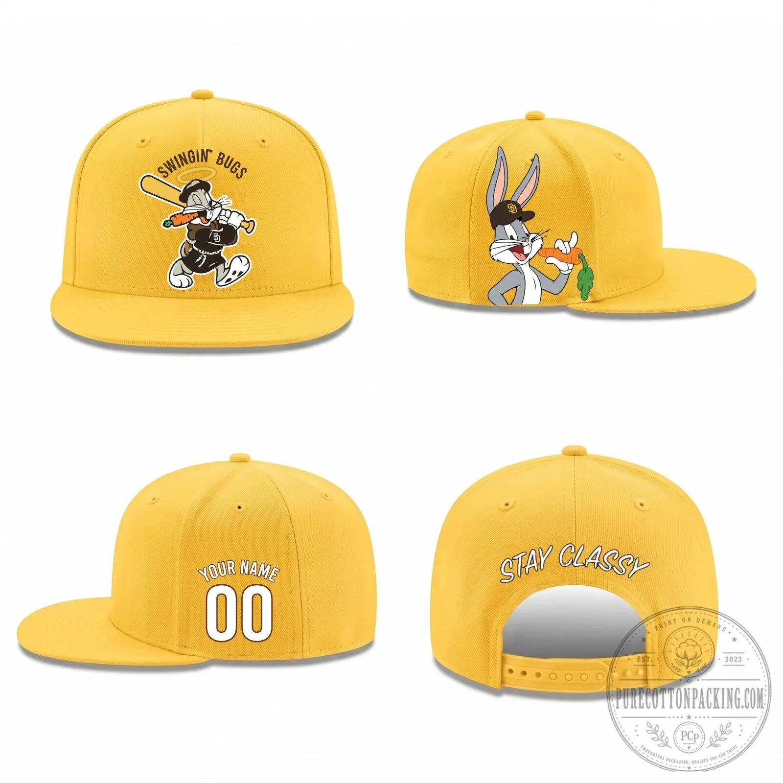 Bugs Bunny Baseball Swingin' Bugs Personalized Black Snapback Cap Hat 7 Bugs Bunny Baseball Swingin