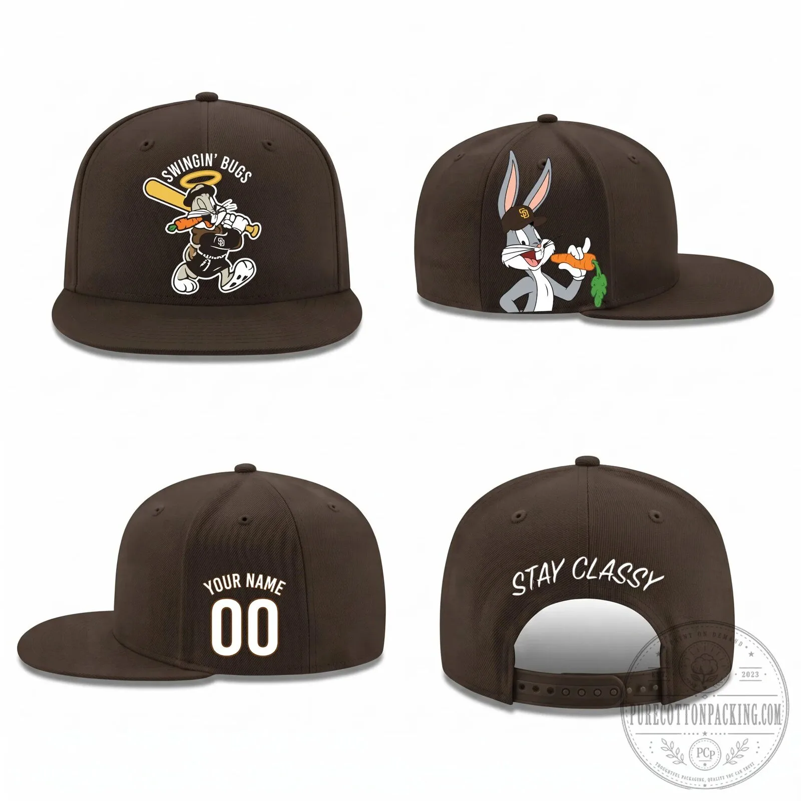Bugs Bunny Baseball Swingin' Bugs Personalized Black Snapback Cap Hat 8 Bugs Bunny Baseball Swingin