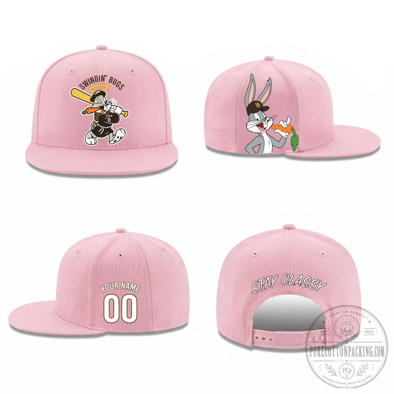 Bugs Bunny Baseball Swingin' Bugs Personalized Black Snapback Cap Hat 9 Bugs Bunny Baseball Swingin