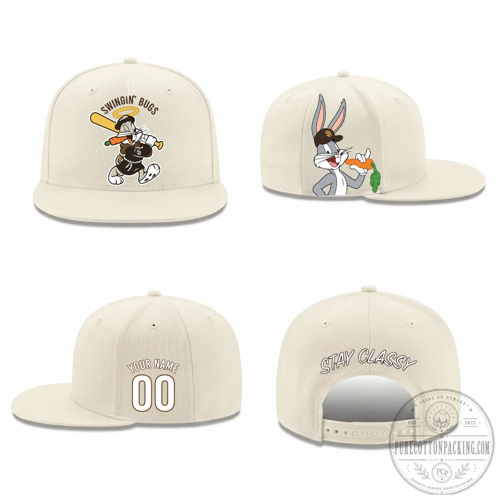 Bugs Bunny Baseball Swingin' Bugs Personalized Black Snapback Cap Hat 10 Bugs Bunny Baseball Swingin