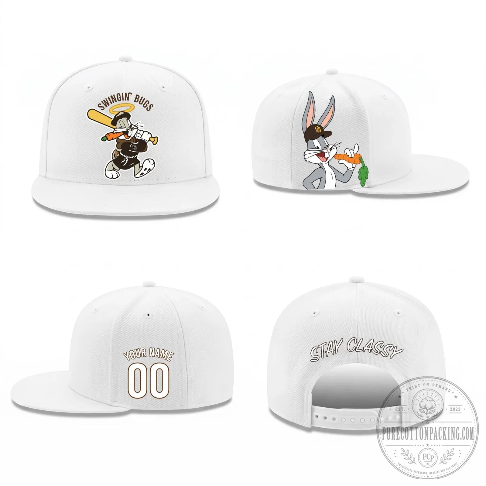 Bugs Bunny Baseball Swingin' Bugs Personalized Black Snapback Cap Hat 11 Bugs Bunny Baseball Swingin