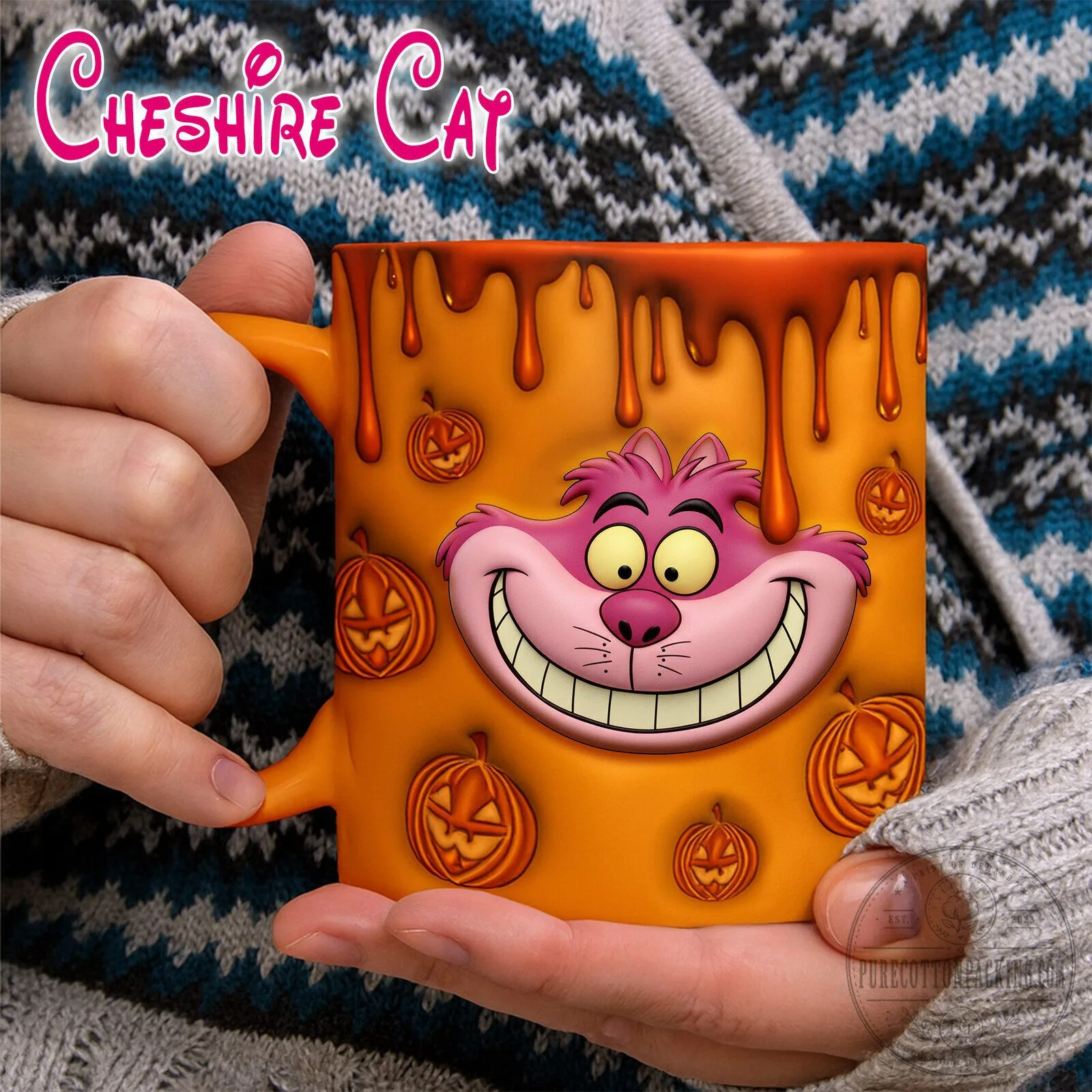 Cheshire Cat Halloween Pumpkin Drip Design Coffee Mug