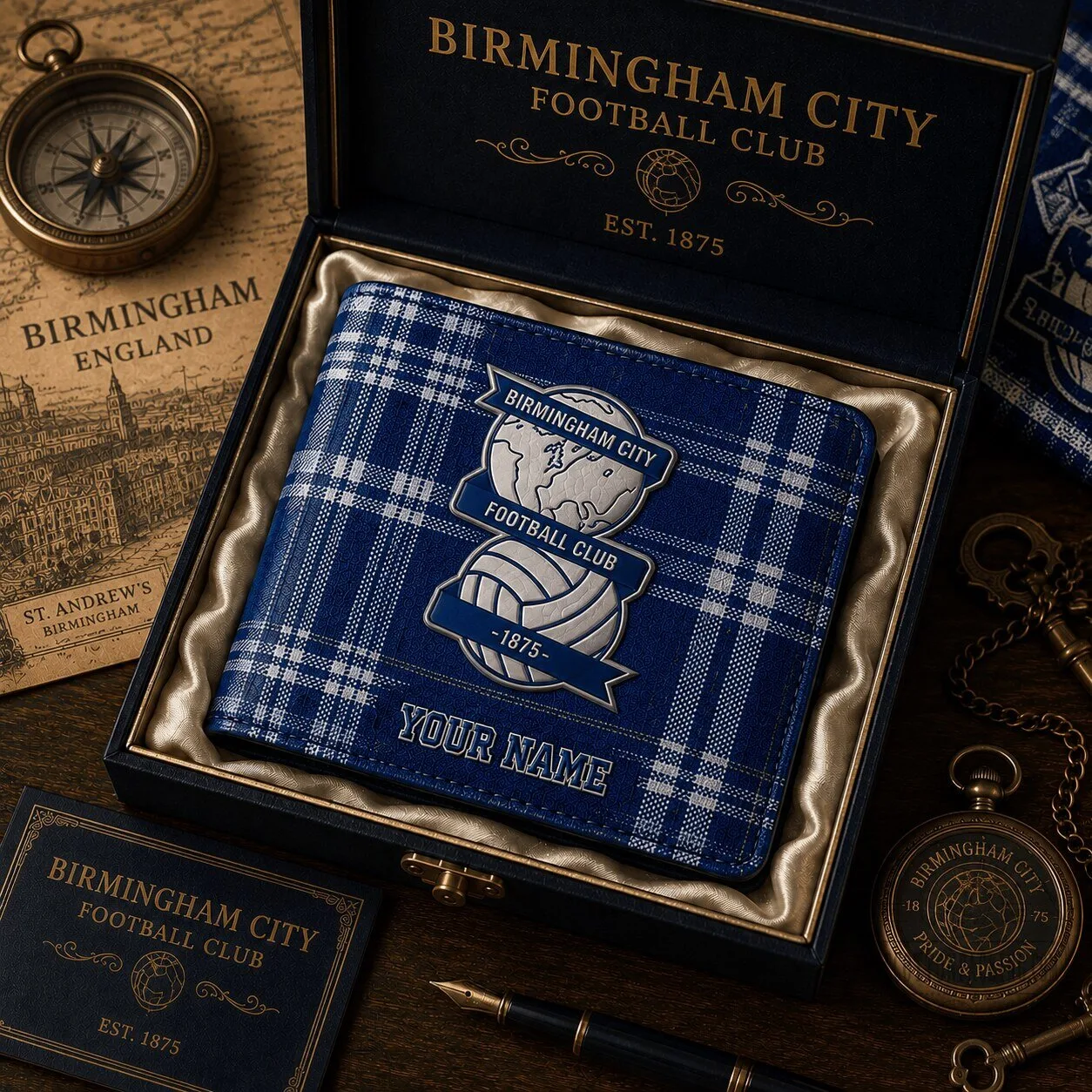 Birmingham City Football Club Plaid Custom Name Wallet 1 Birmingham City Football Club Plaid Custom Name Wallet