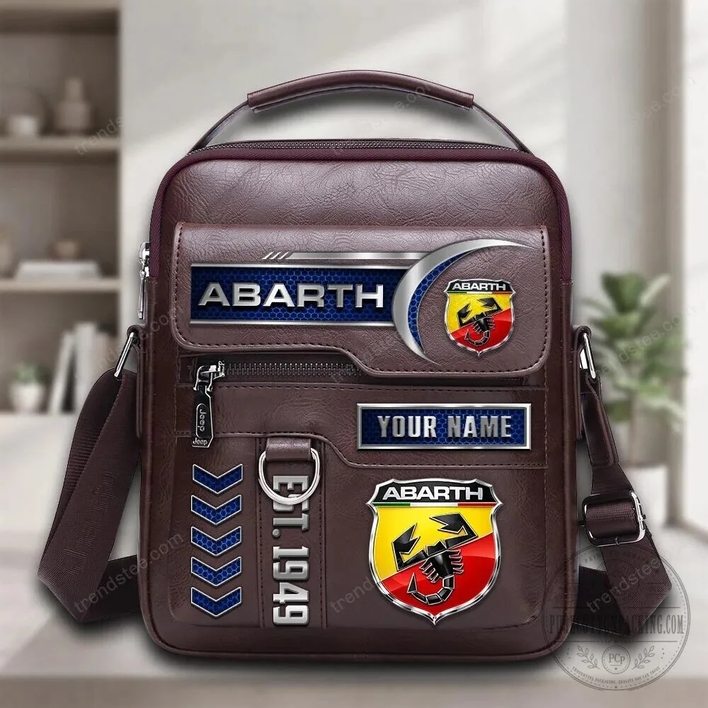 Abarth Scorpion Logo Personalized Brown Leather Shoulder Bag