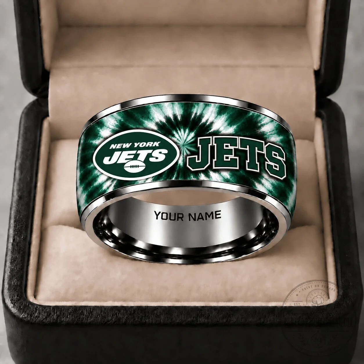 New York Jets Football Team Tie Dye Pattern Ring