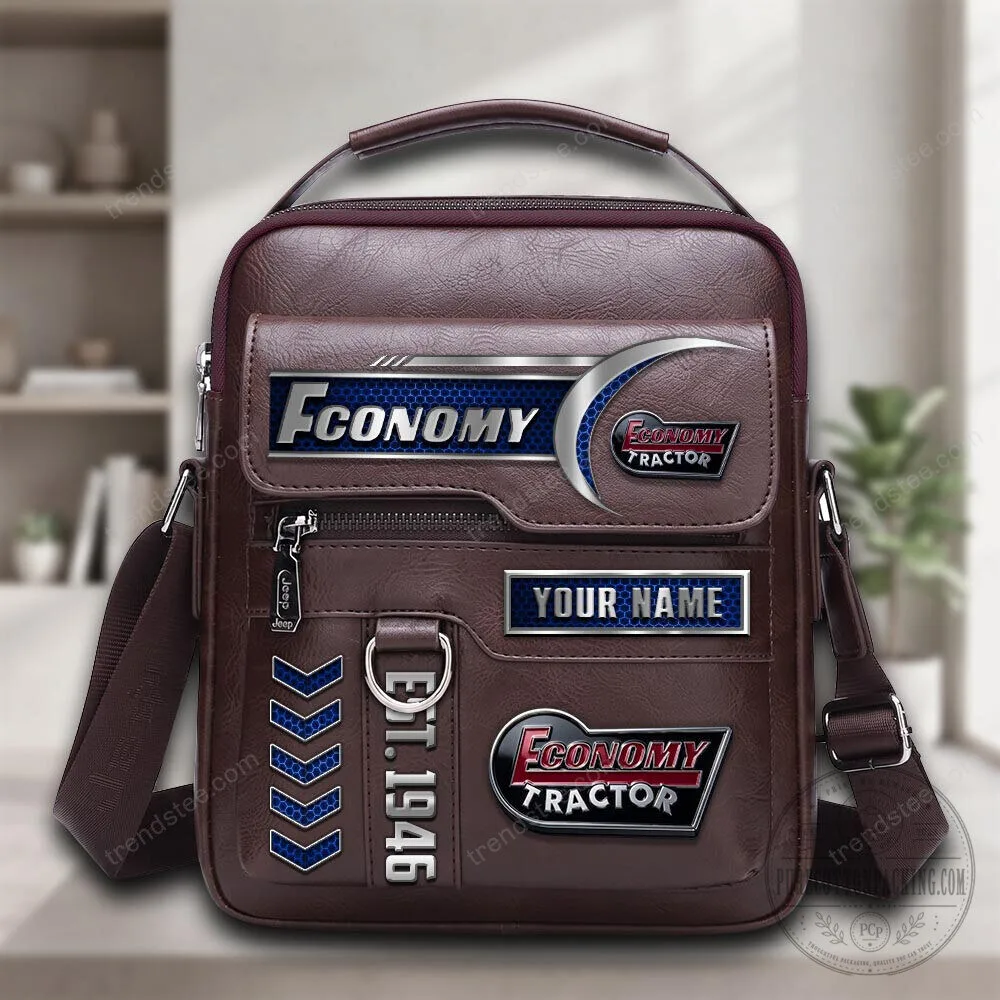 Economy Tractor Company Custom Name Brown Leather Crossbody Bag
