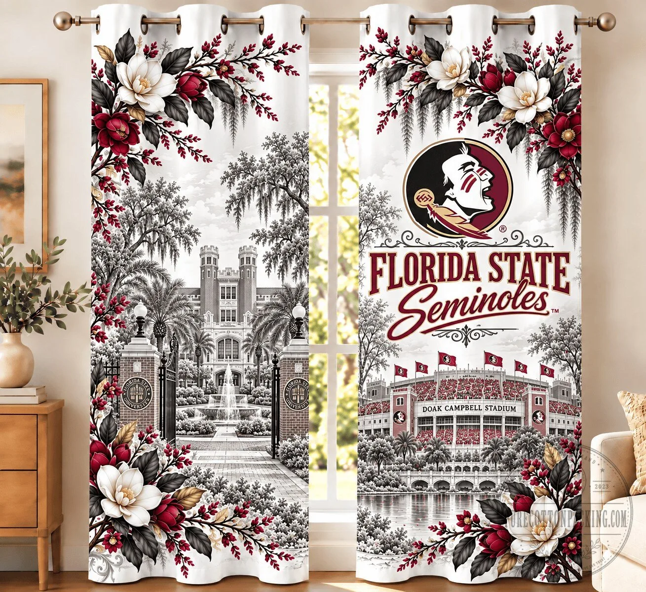Florida State Seminoles Doak Campbell Stadium Floral Window Curtain Set