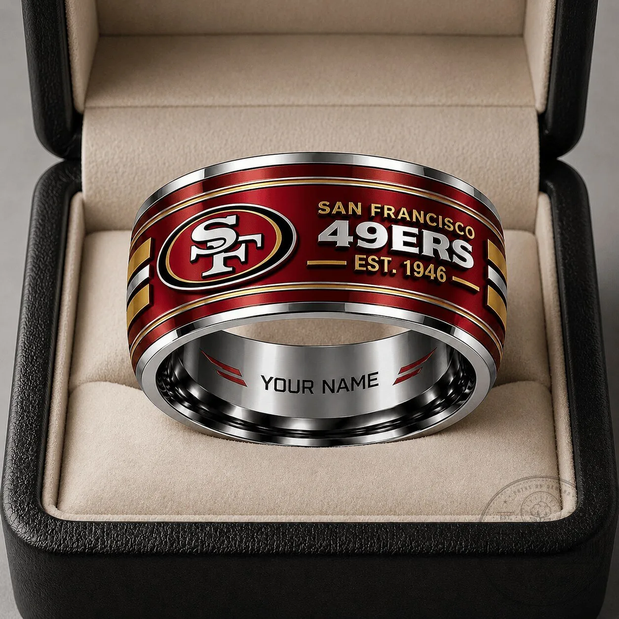 San Francisco 49ers Personalized Silver Tungsten Ring For Football Fans