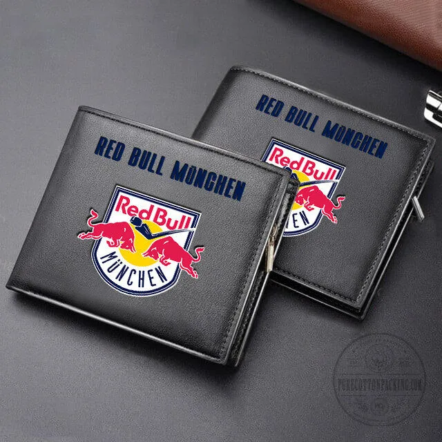 Red Bull München Ice Hockey Club Logo Black Leather Bi-Fold Wallet