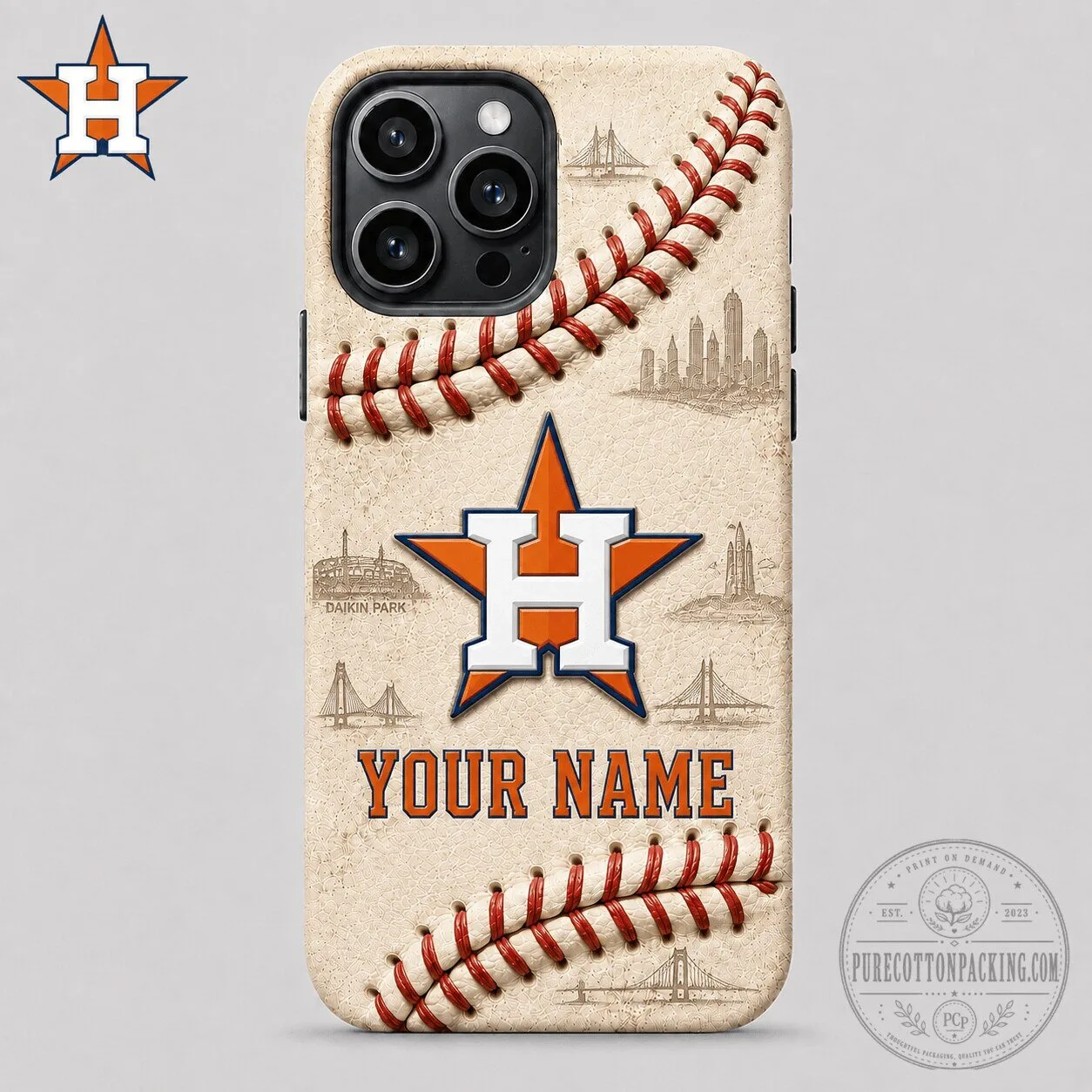 Houston Astros Baseball Stitch Custom Name Phone Case