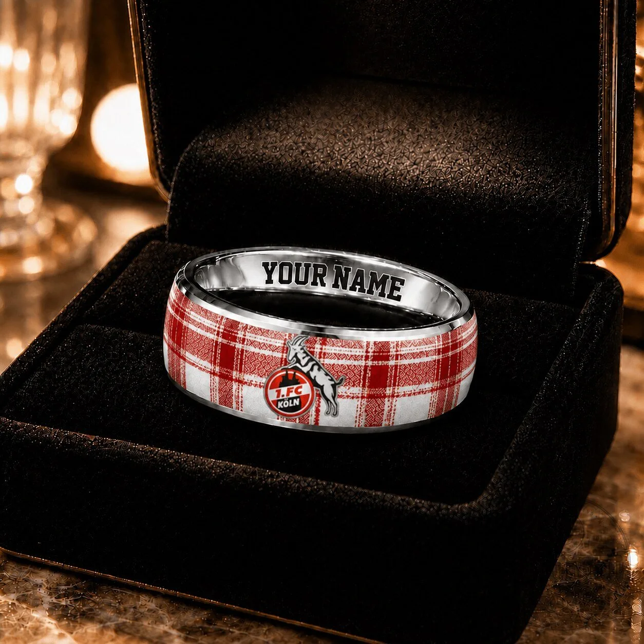 FC Köln Bundesliga Plaid Pattern Custom Name Ring for Football Fans