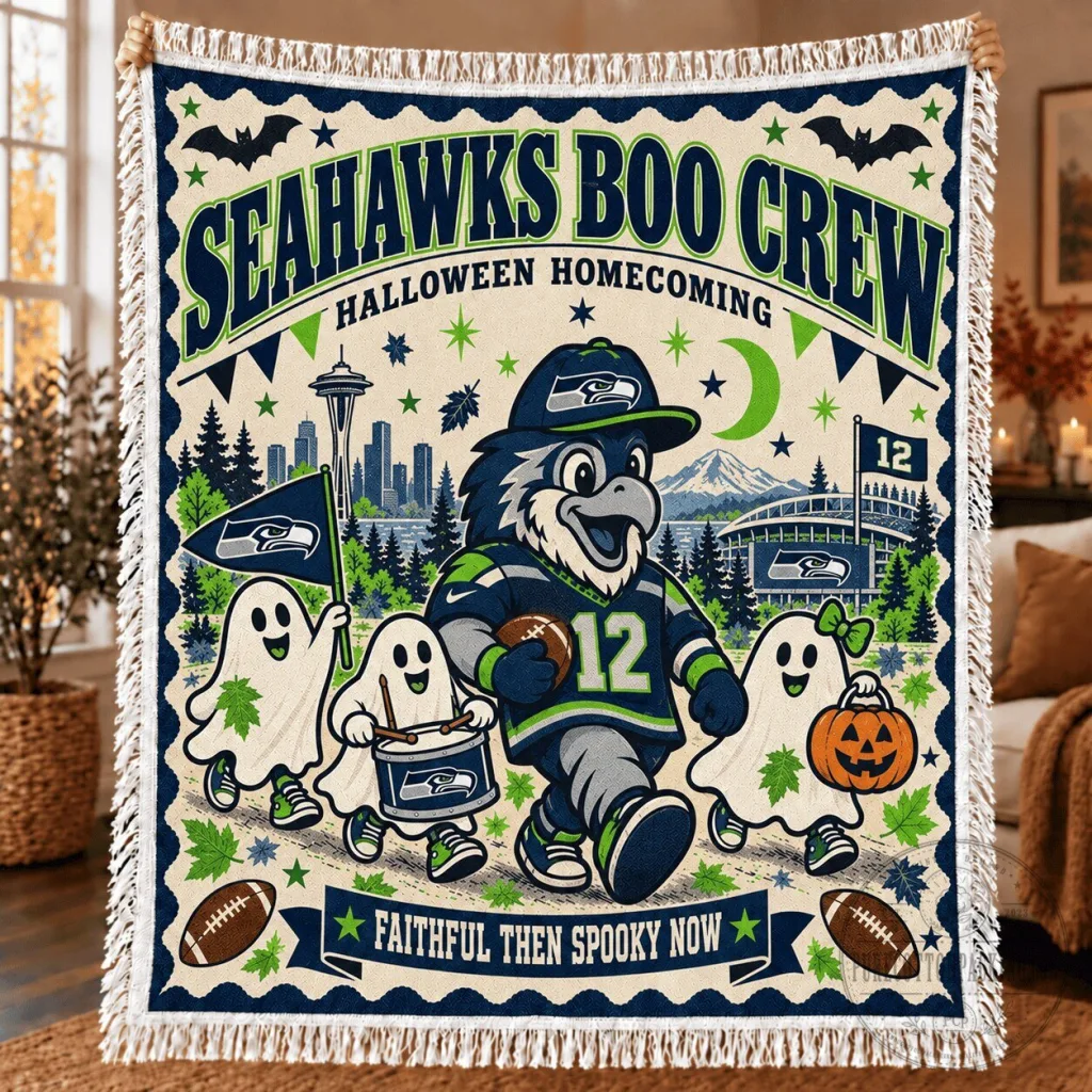 Seattle Seahawks Halloween Boo Crew Homecoming Fleece Blanket Seattle Seahawks Halloween Boo Crew Homecoming Fleece Blanket