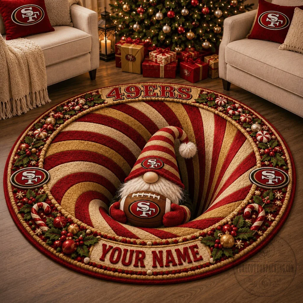 San Francisco 49ers Christmas Gnome Personalized Round Quilted Rug San Francisco 49ers Christmas Gnome Personalized Round Quilted Rug