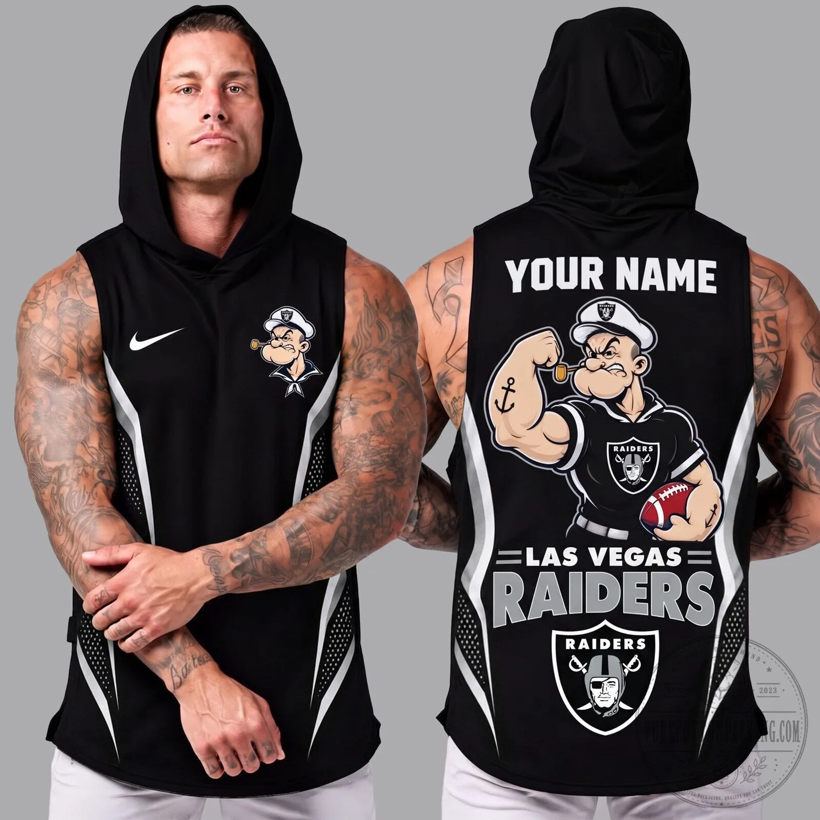 Las Vegas Raiders Popeye Muscle Man Sleeveless Hoodie