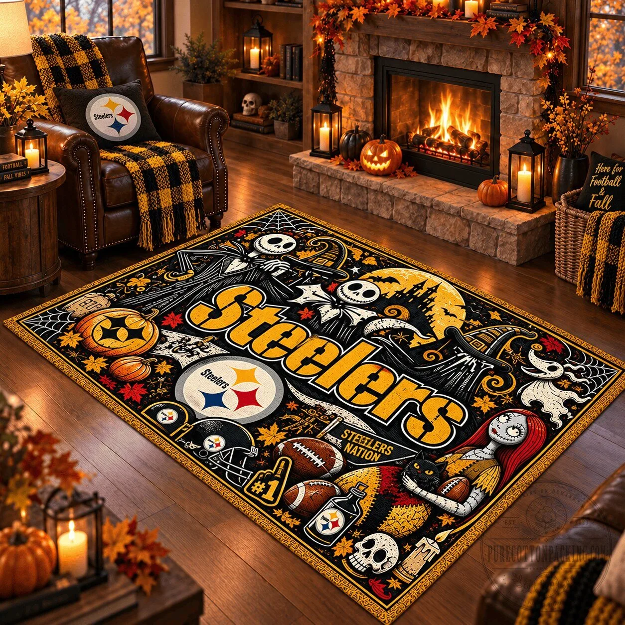 Pittsburgh Steelers Halloween Nightmare Before Christmas Area Rug
