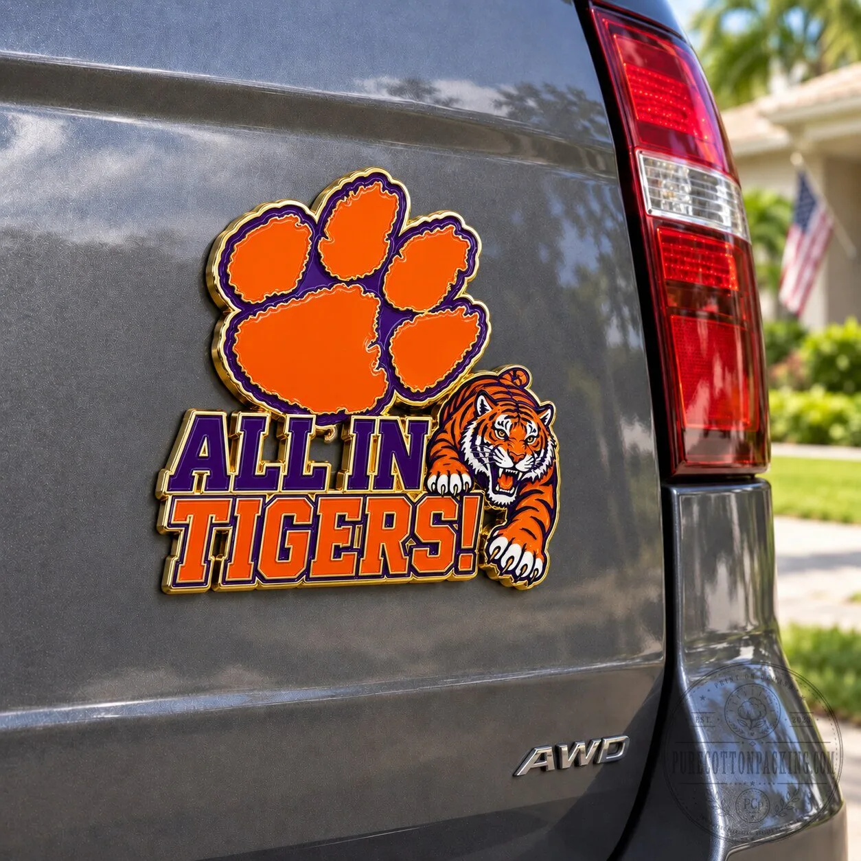 Clemson Tigers All In Tigers Car Magnet NCAA College Football Team Slogan