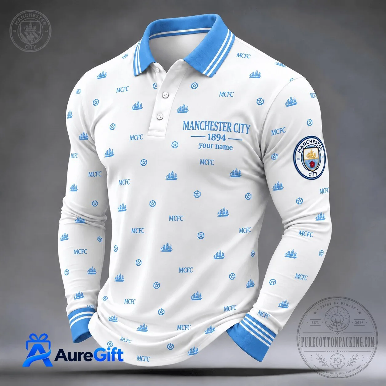 Custom Long Sleeve Polo Shirt for Manchester City Football Club Fans