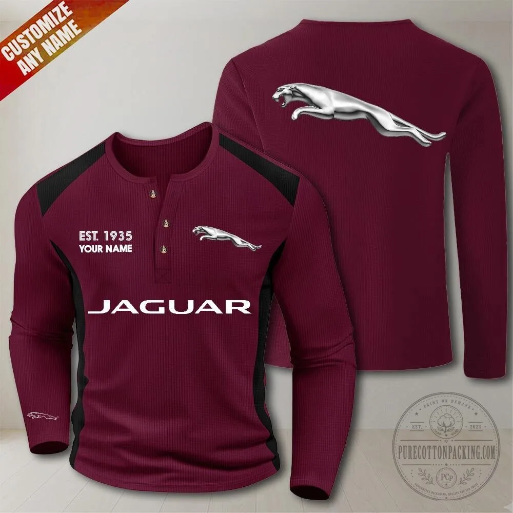Jaguar Car Logo Est. 1935 Custom Name Long Sleeve Henley Shirt 6 Jaguar Car Logo Est. 1935 Custom Name Long Sleeve Henley Shirt