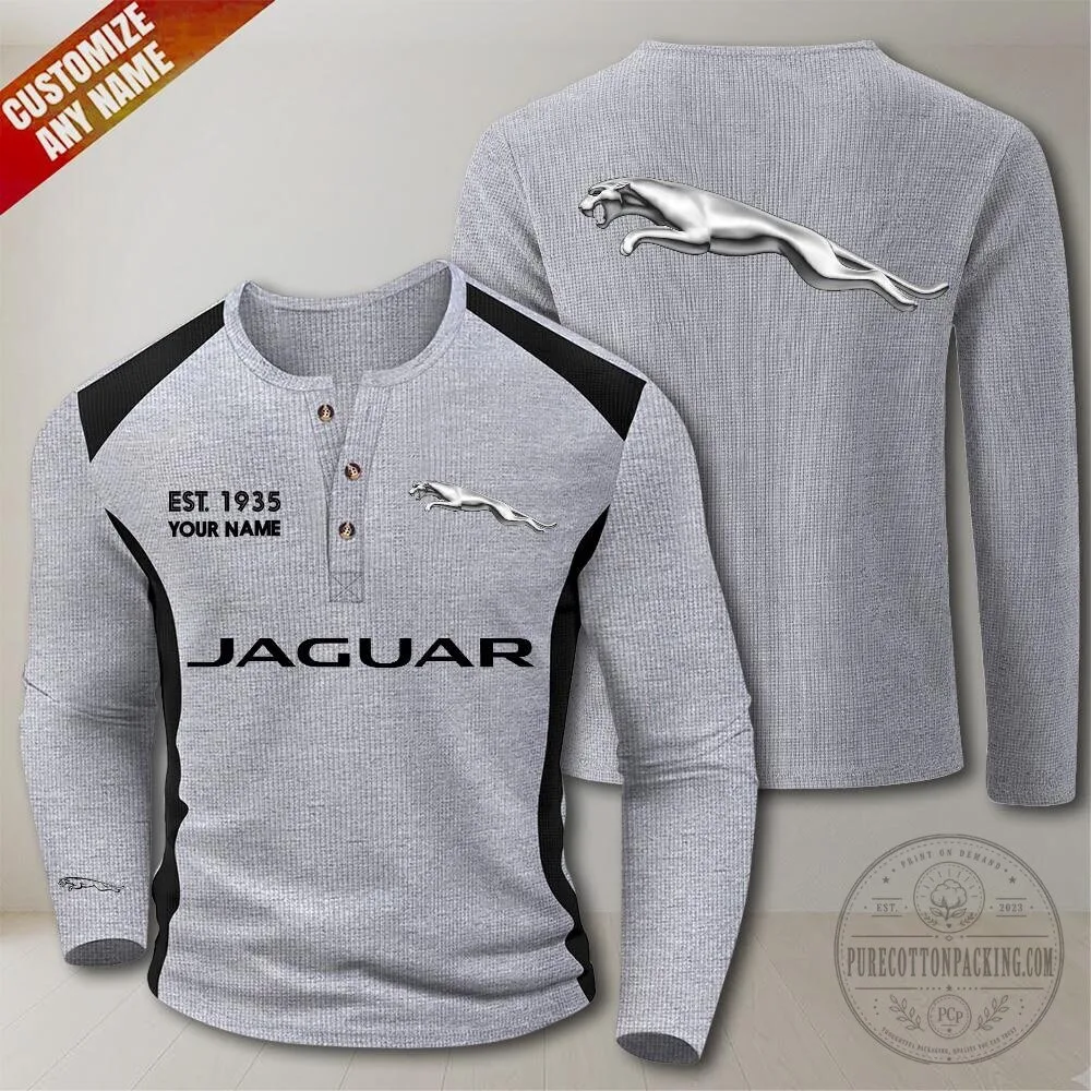 Jaguar Car Logo Est. 1935 Custom Name Long Sleeve Henley Shirt 8 Jaguar Car Logo Est. 1935 Custom Name Long Sleeve Henley Shirt