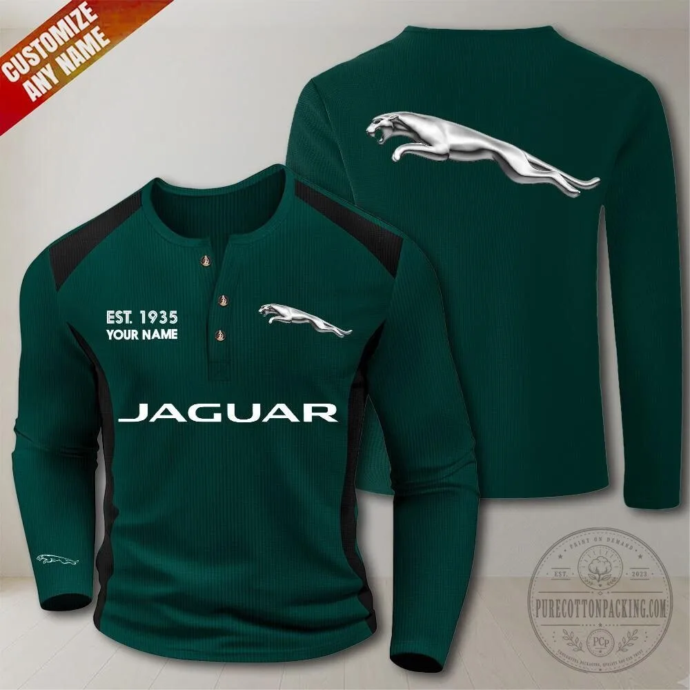 Jaguar Car Logo Est. 1935 Custom Name Long Sleeve Henley Shirt 9 Jaguar Car Logo Est. 1935 Custom Name Long Sleeve Henley Shirt