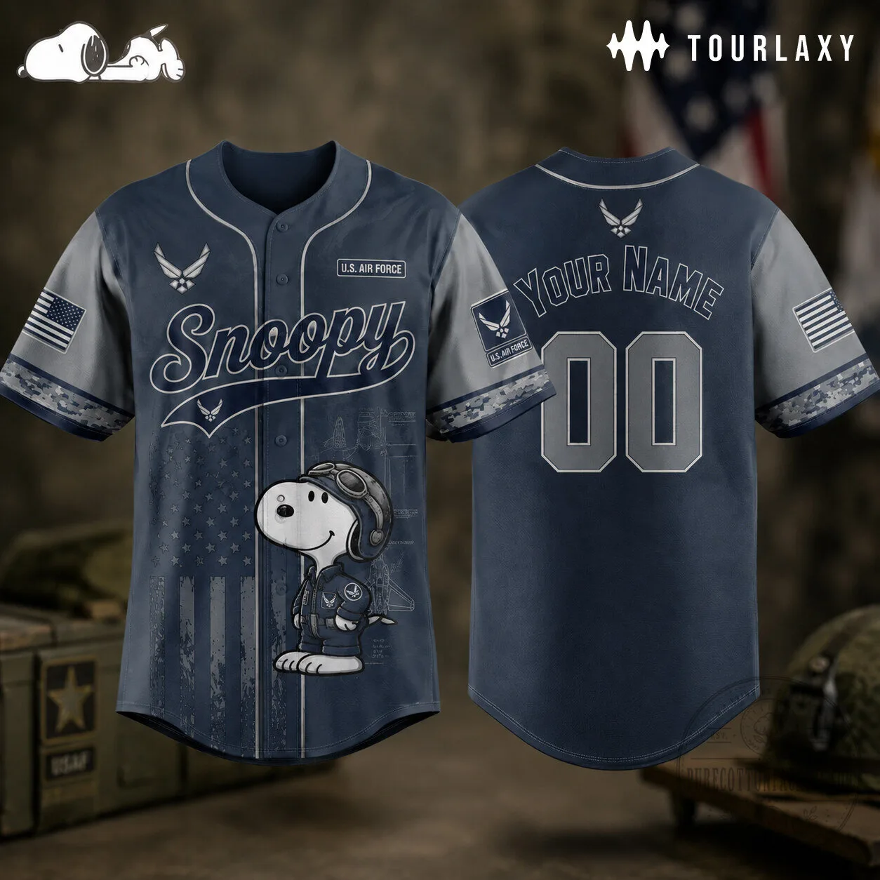 United States Air Force Snoopy Custom Name and Number Baseball Jersey