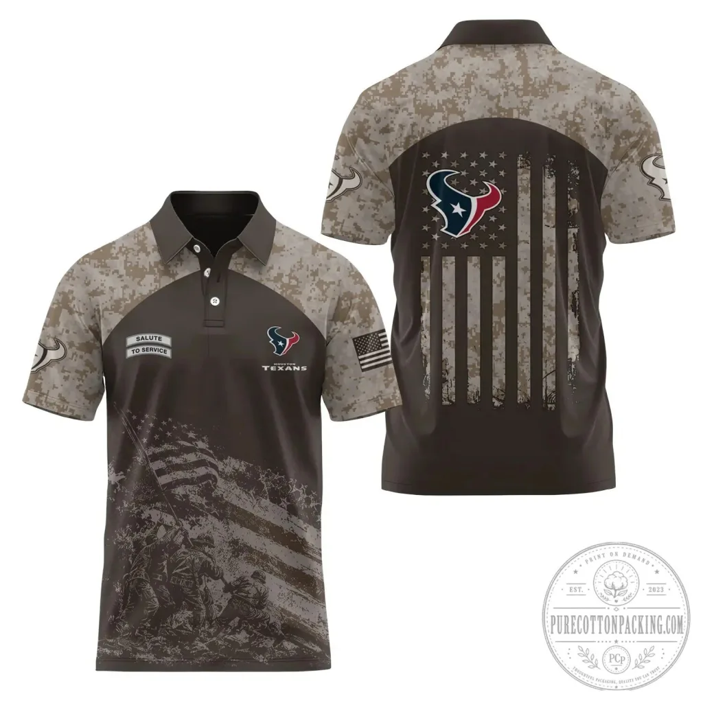 Houston Texans Salute To Service American Flag Military Camouflage Polo Shirt Houston Texans Salute To Service American Flag Military Camouflage Polo Shirt