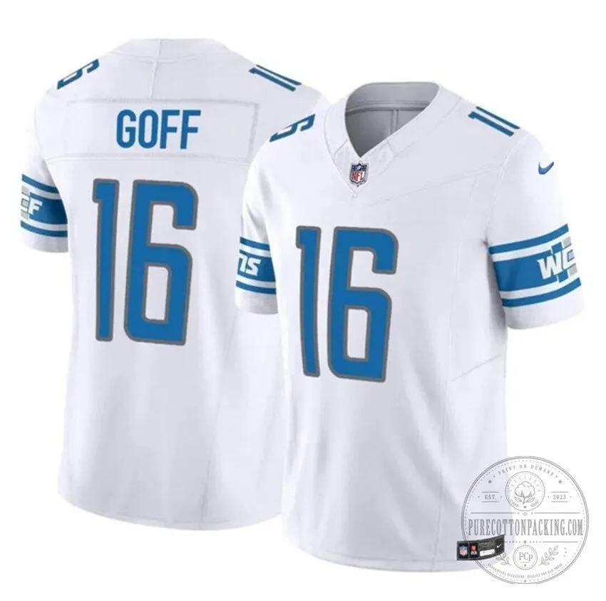 Jared Goff Detroit Lions White Football Jersey Number 16 1 Jared Goff Detroit Lions White Football Jersey Number 16