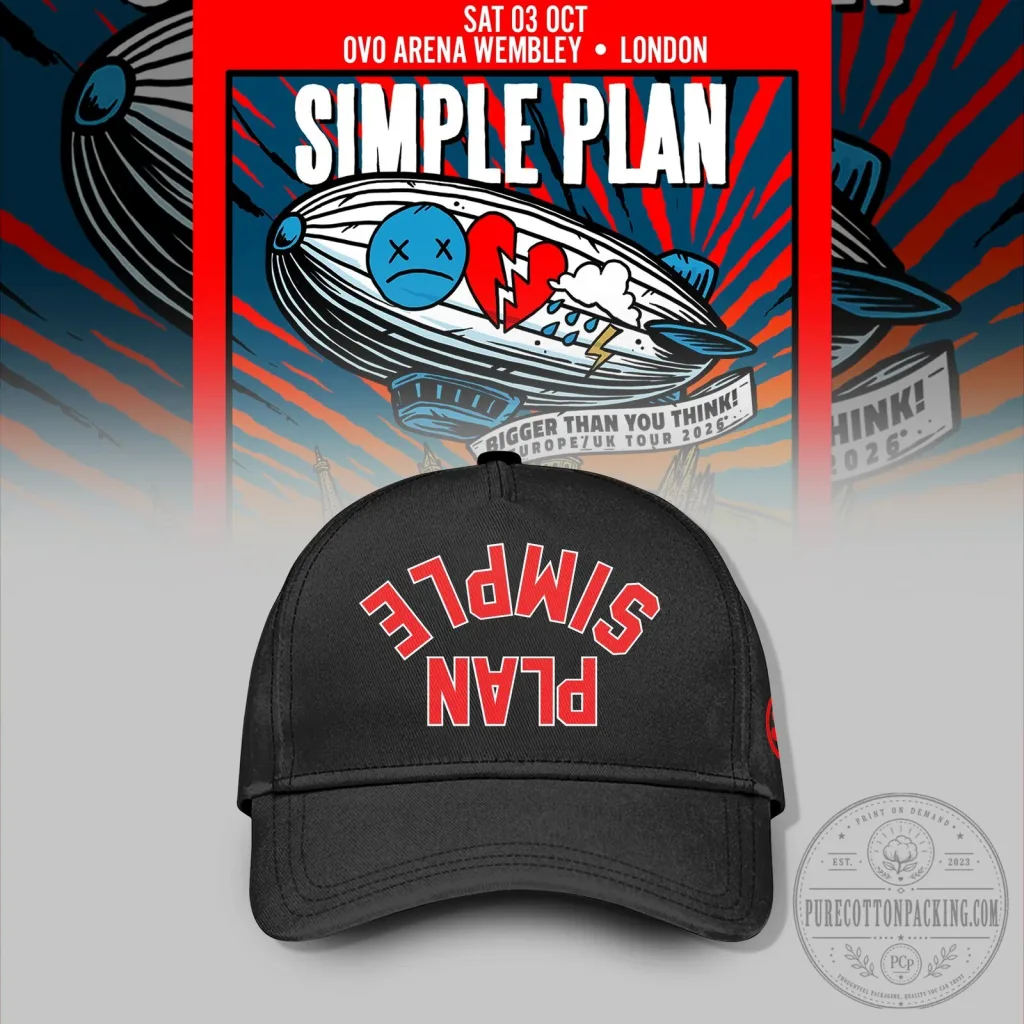 Simple Plan Bigger Than You Think Tour 2026 Black Baseball Cap Simple Plan Bigger Than You Think Tour 2026 Black Baseball Cap