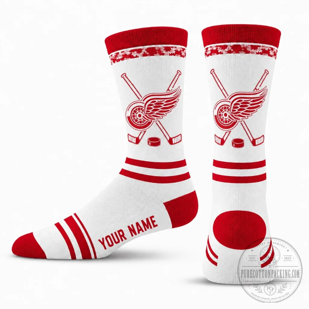 Detroit Red Wings Ice Hockey Team Personalized White and Red Sports Socks Detroit Red Wings Ice Hockey Team Personalized White and Red Sports Socks