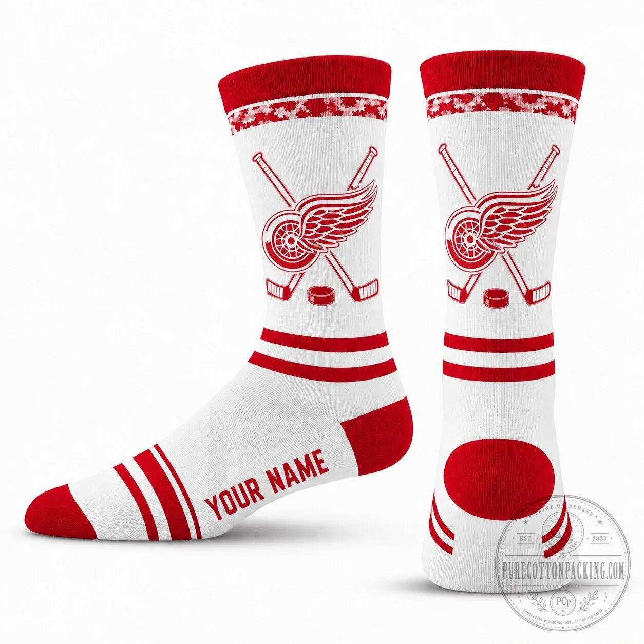Detroit Red Wings Ice Hockey Team Personalized White and Red Sports Socks
