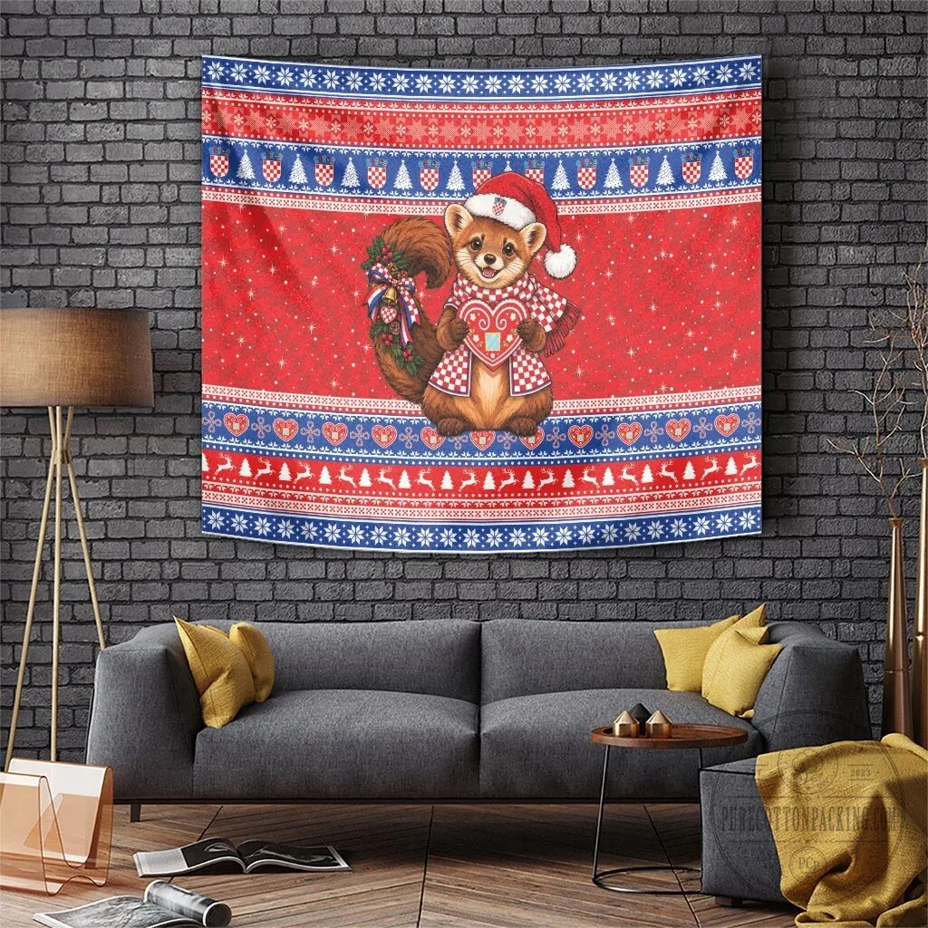 Croatian Christmas Squirrel Licitar Heart Holiday Tapestry Wall Hanging Decor