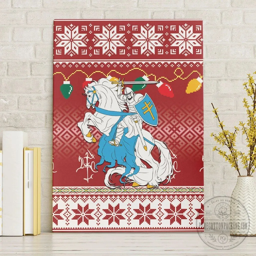 Lithuanian Christmas Vytis Ugly Sweater Pattern Canvas Wall Art