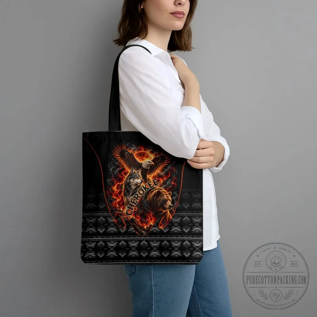 Cherokee Spirit Animals Fiery Tribal Art Native Geometric Patterns Tote Bag 7 Cherokee Spirit Animals Fiery Tribal Art Native Geometric Patterns Tote Bag