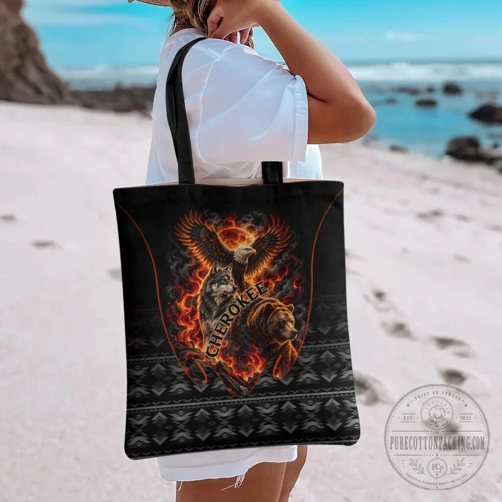 Cherokee Spirit Animals Fiery Tribal Art Native Geometric Patterns Tote Bag 8 Cherokee Spirit Animals Fiery Tribal Art Native Geometric Patterns Tote Bag