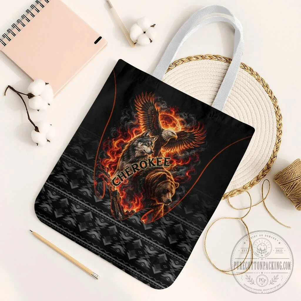 Cherokee Spirit Animals Fiery Tribal Art Native Geometric Patterns Tote Bag 9 Cherokee Spirit Animals Fiery Tribal Art Native Geometric Patterns Tote Bag