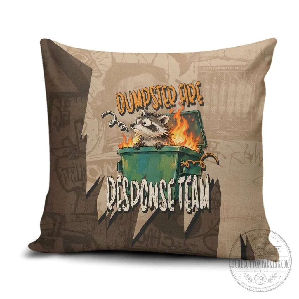 Dumpster Fire Response Team Raccoon Cartoon Vintage Grunge Collage Throw Pillow