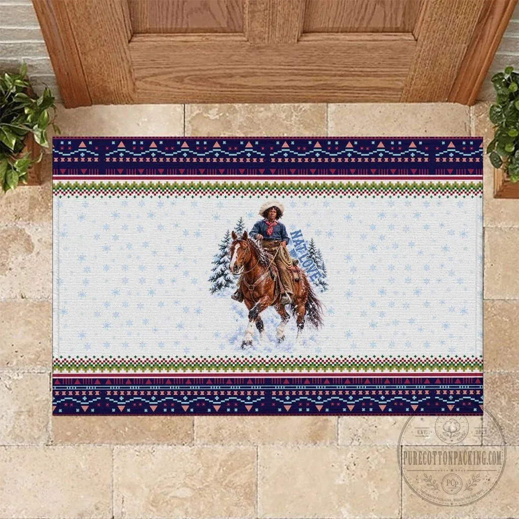 Nat Love African American Cowboy Winter Snow Fair Isle Doormat