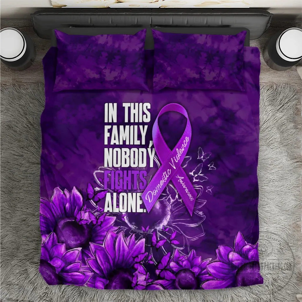 Domestic Violence Awareness Purple Ribbon Sunflower Nobody Fights Alone Bedding Set