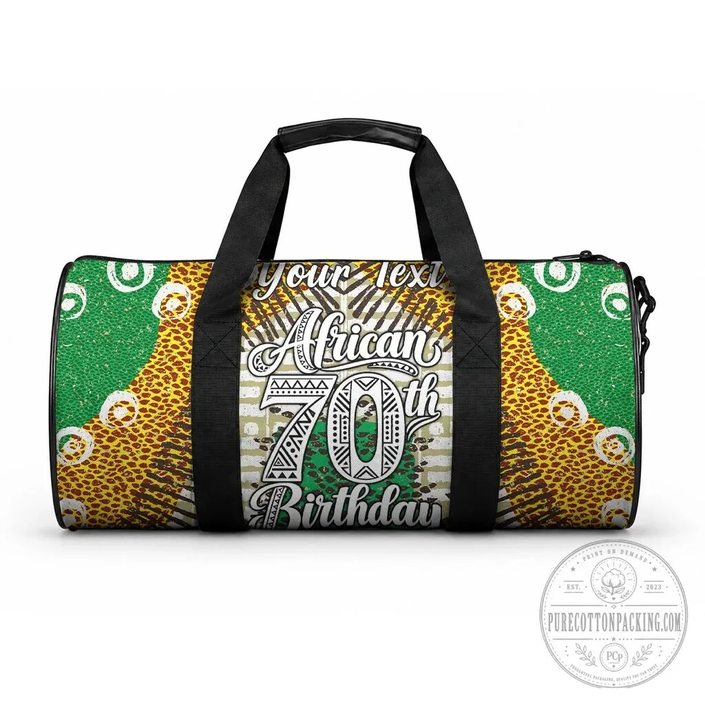 Personalized African 70th Birthday Tribal Animal Print Heritage Duffle Bag