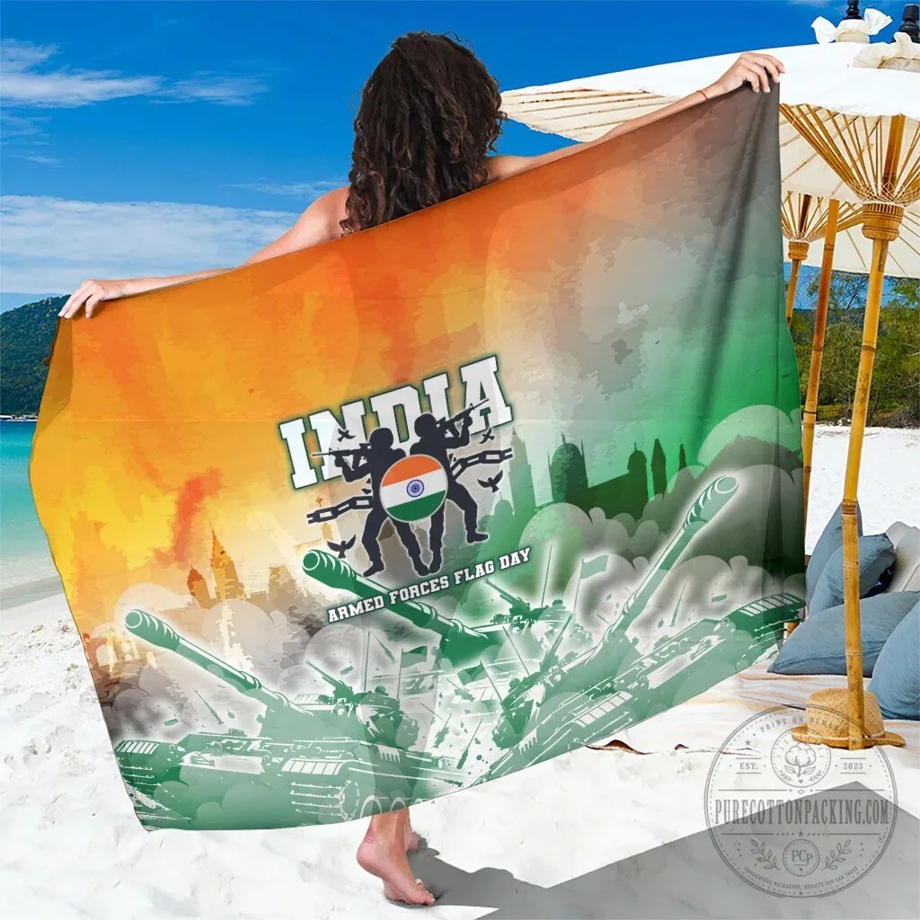 India Armed Forces Flag Day Military Indian Flag Silhouette Beach Towel