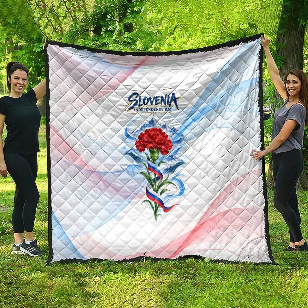 Slovenia Independence Day Red Carnation Flower Mount Triglav Flag Patriotic Quilt 9 Slovenia Independence Day Red Carnation Flower Mount Triglav Flag Patriotic Quilt