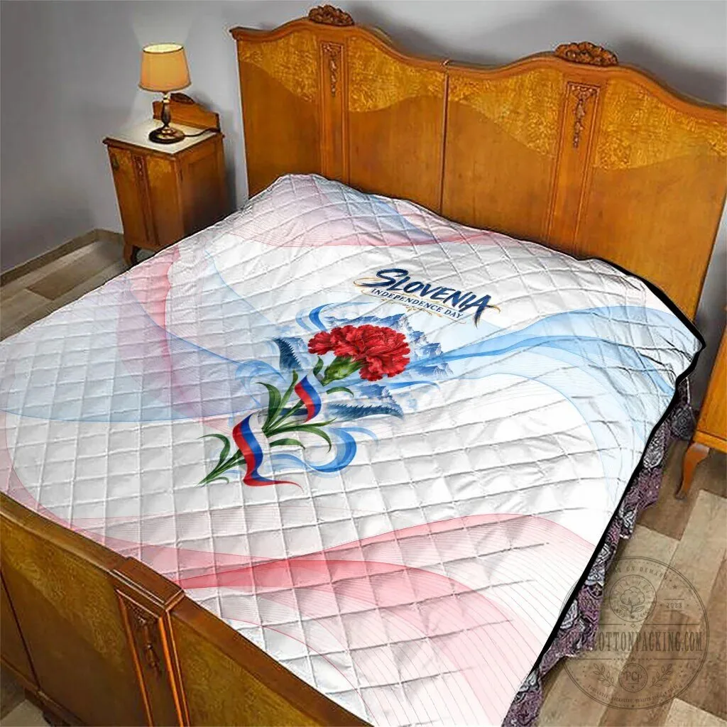 Slovenia Independence Day Red Carnation Flower Mount Triglav Flag Patriotic Quilt 11 Slovenia Independence Day Red Carnation Flower Mount Triglav Flag Patriotic Quilt