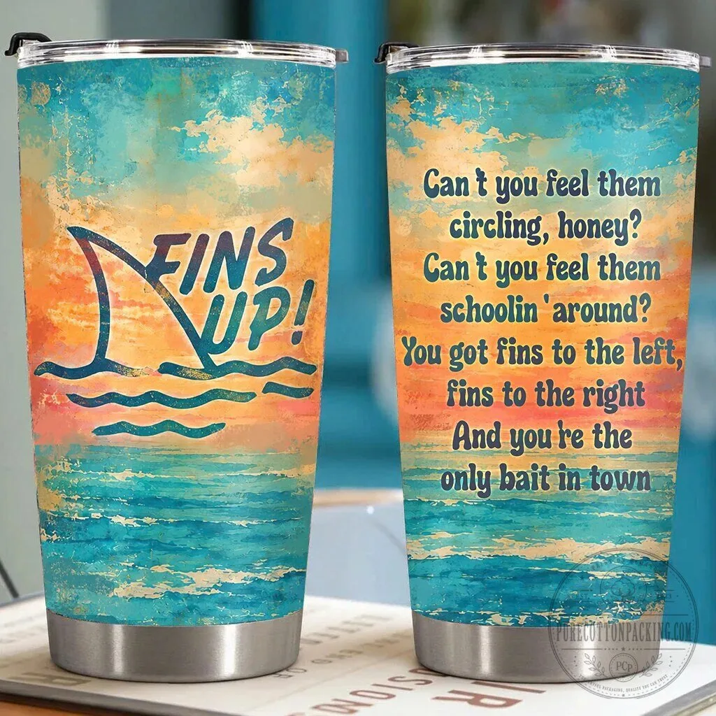 Jimmy Buffett Fins Up Lyrics Parrothead Beach Sunset Tumbler