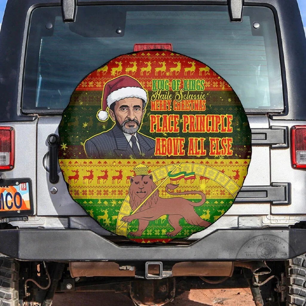Haile Selassie King of Kings Merry Christmas Lion of Judah Spare Tire Cover
