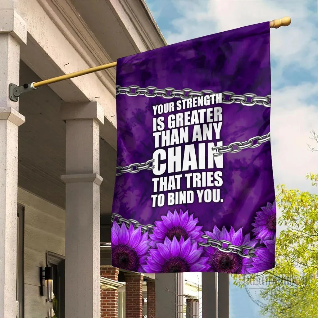 Domestic Violence Awareness Purple Ribbon Sunflower Strength Quote Flag