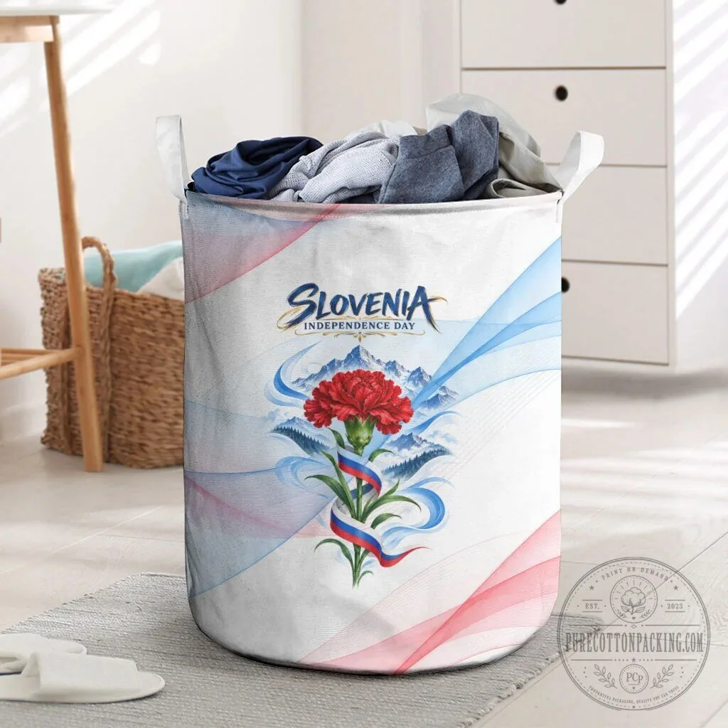 Slovenia Independence Day Red Carnation Flower Mount Triglav Flag Laundry Basket