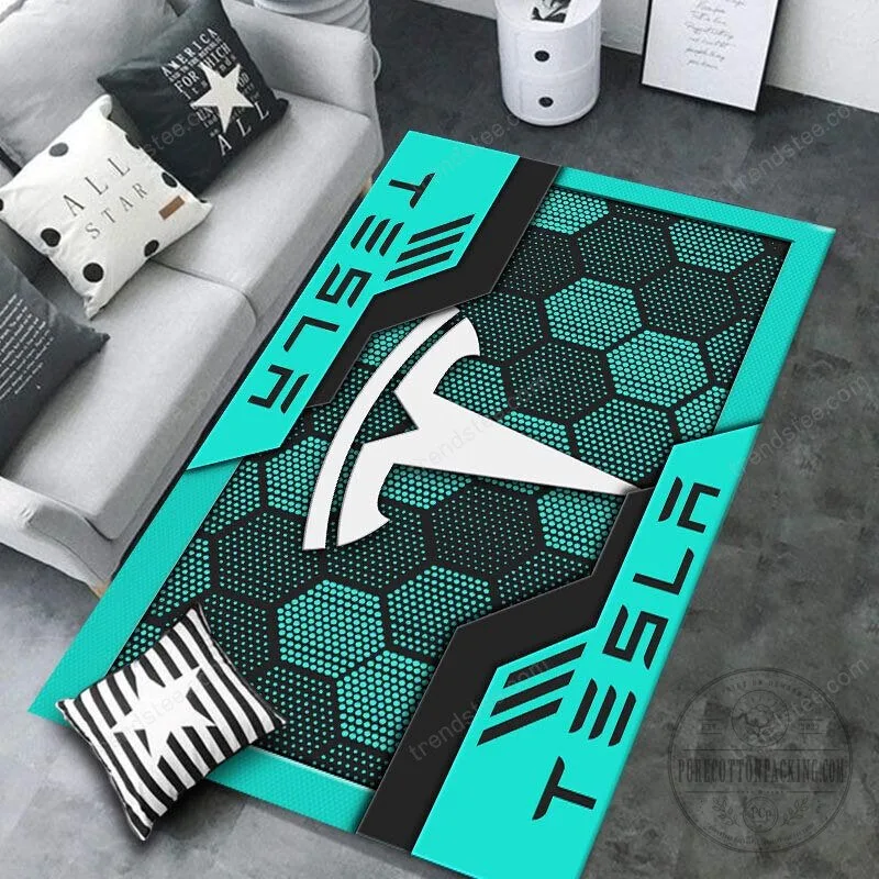 Tesla Motors Company Logo Blue Honeycomb Pattern Area Rug 10 Tesla Motors Company Logo Blue Honeycomb Pattern Area Rug