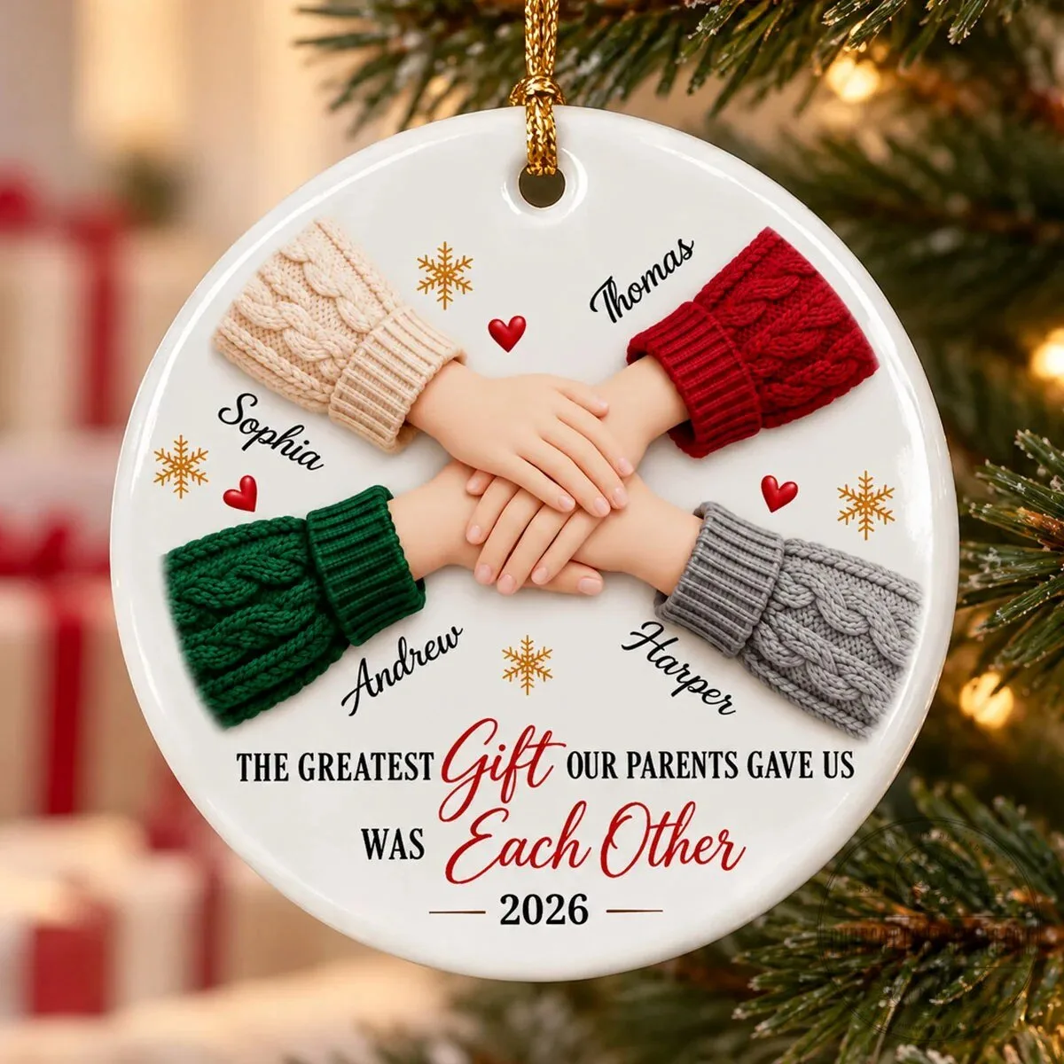 Personalized Sibling Hands Christmas Ornament, The Greatest Gift Our Parents Gave Us