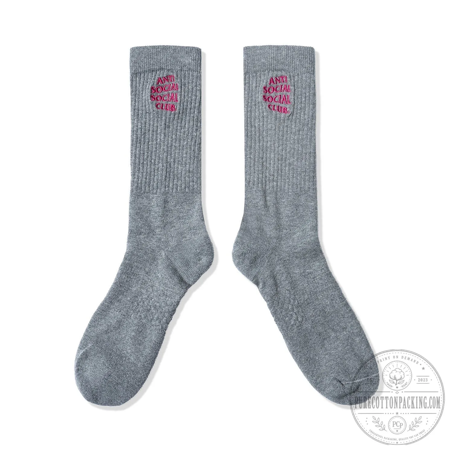 Anti Social Social Club Classic Embroidered Grey Crew Socks