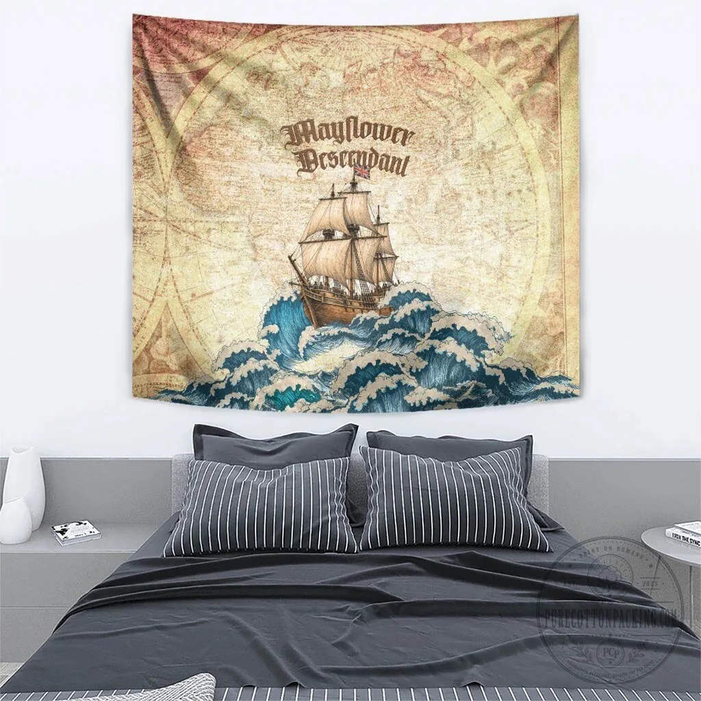 Mayflower Descendant Ship Vintage Nautical Map Ocean Waves Wall Tapestry 7 Mayflower Descendant Ship Vintage Nautical Map Ocean Waves Wall Tapestry